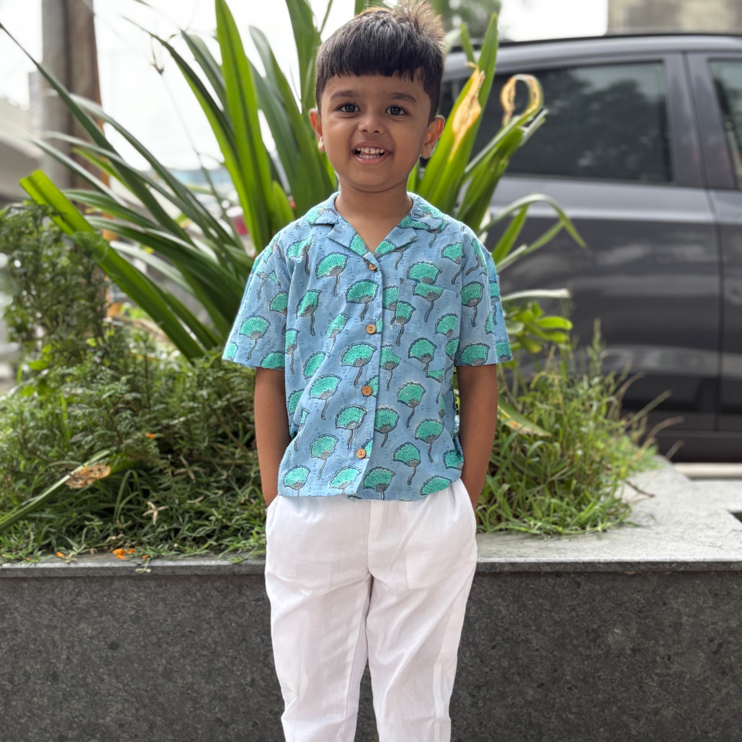 Blue Block print dobby cotton shirt