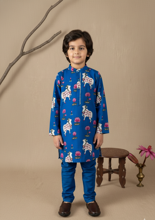 Royal Blue Pichwai Print Kurta & Pant Set