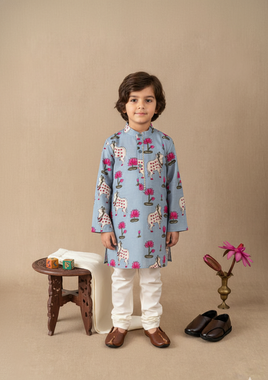Sky Blue Pichwai Print Kurta & Pant Set