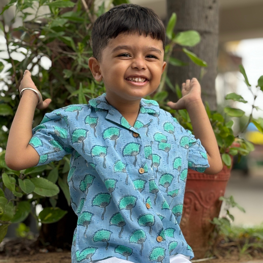 Blue Block print dobby cotton shirt