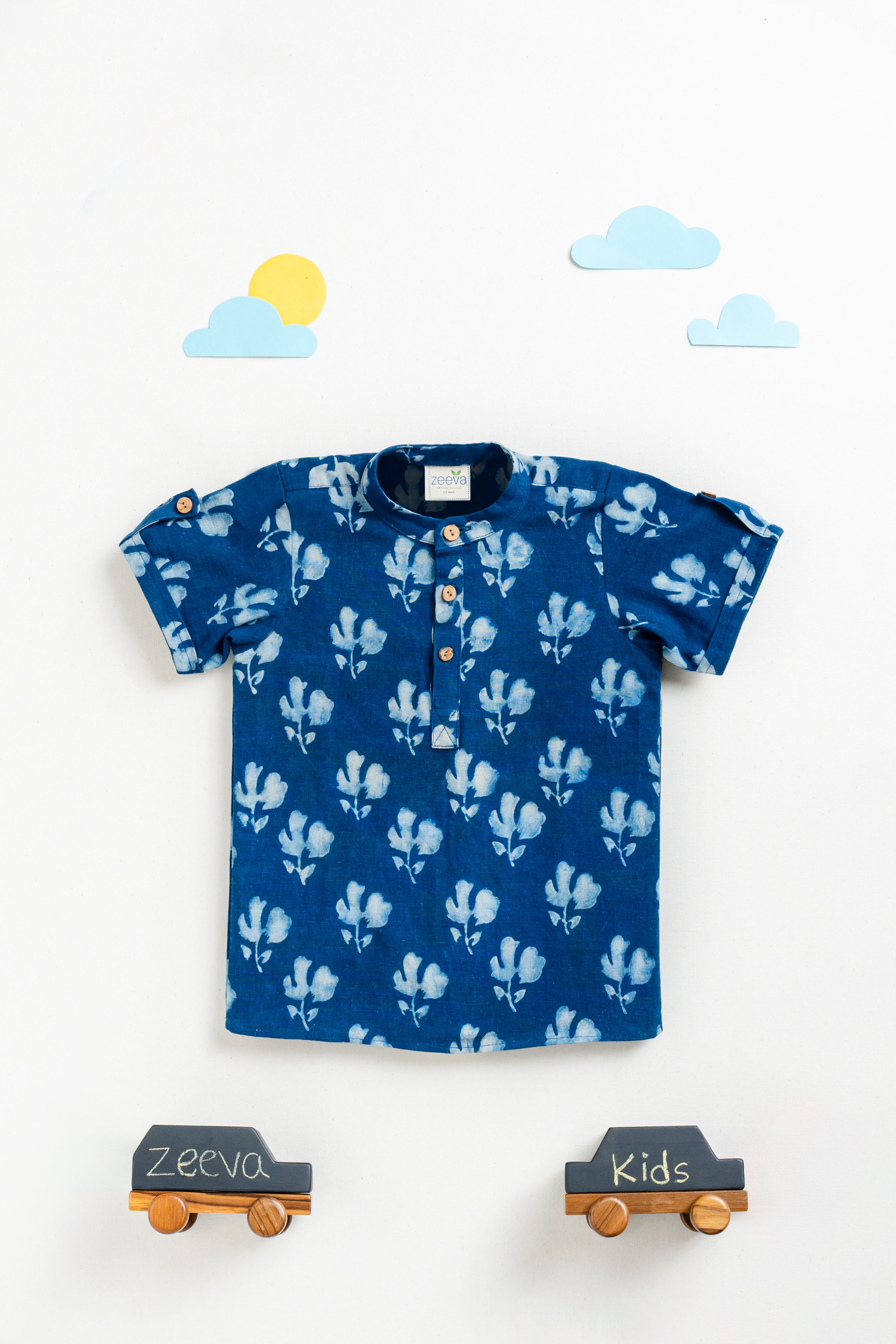 Blue dabu slub cotton kurta