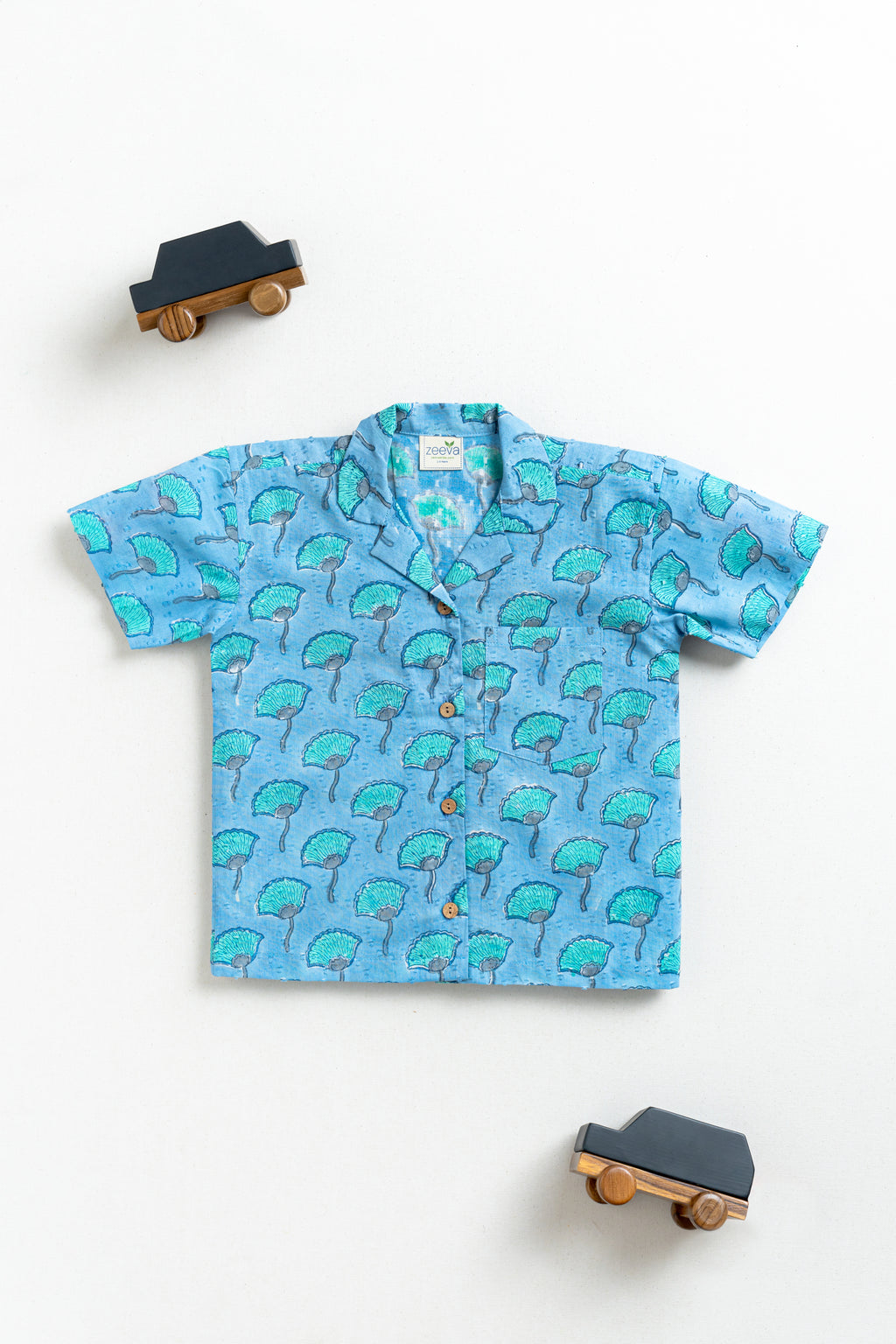 Blue Block print dobby cotton shirt