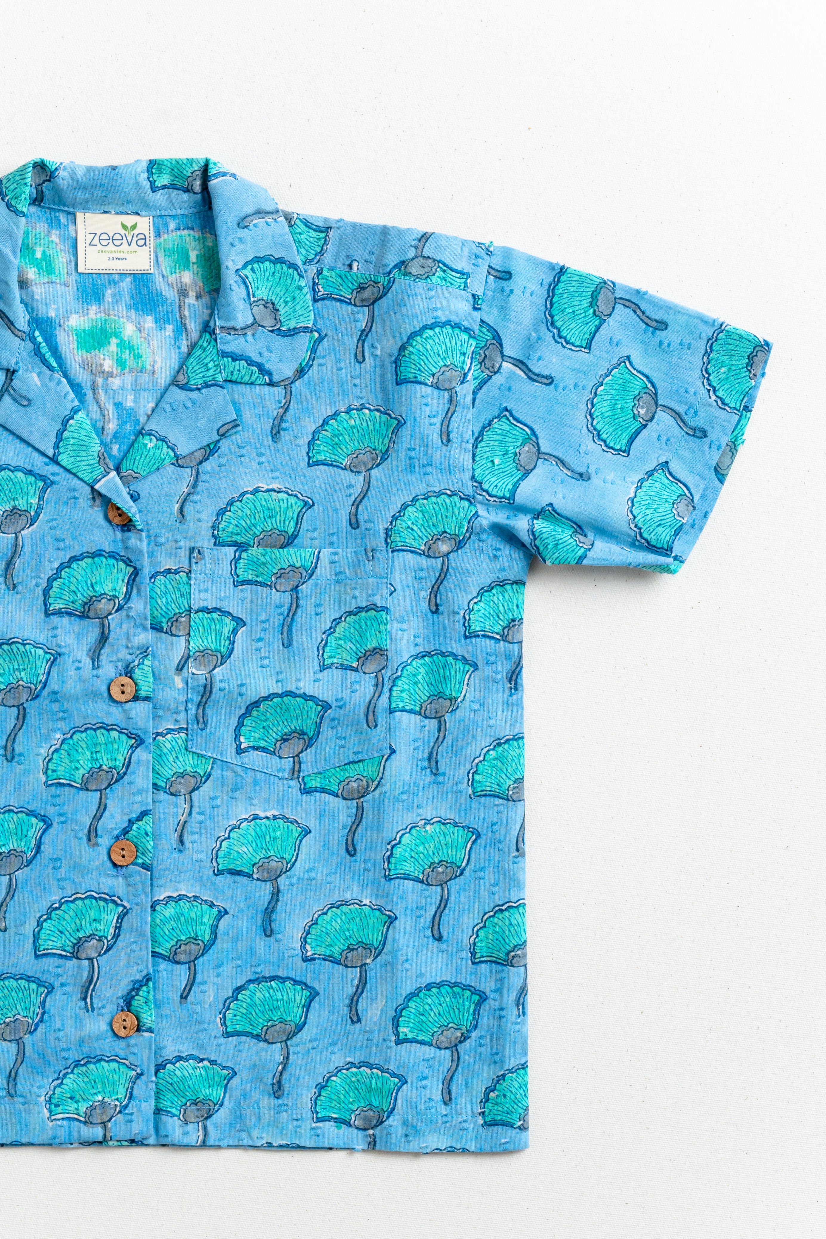 Blue Block print dobby cotton shirt