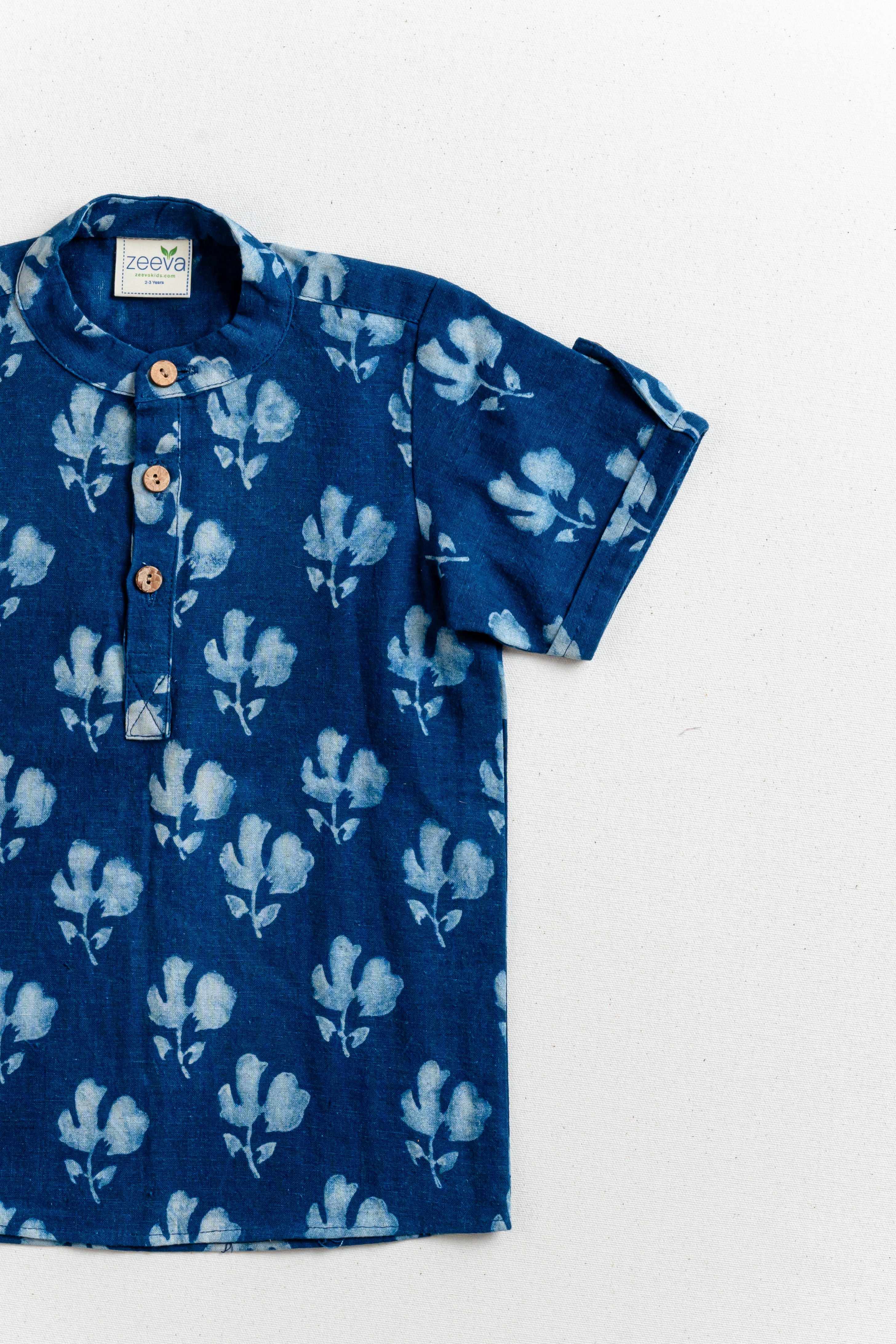 Blue dabu slub cotton kurta