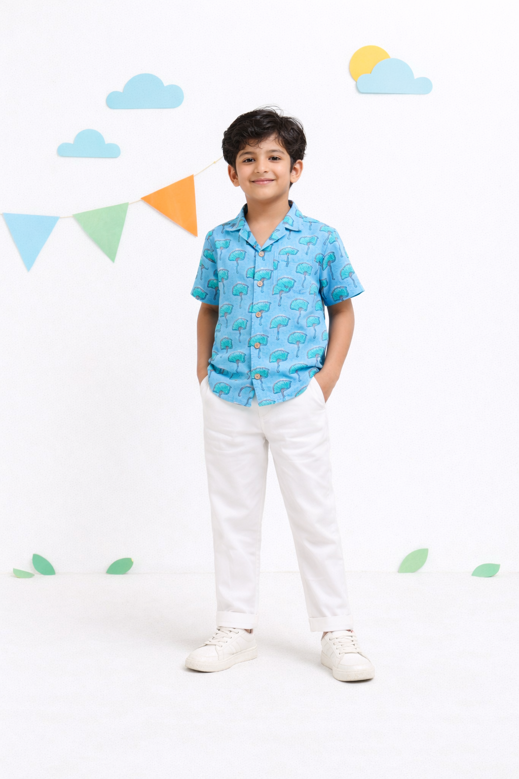 Blue Block print dobby cotton shirt