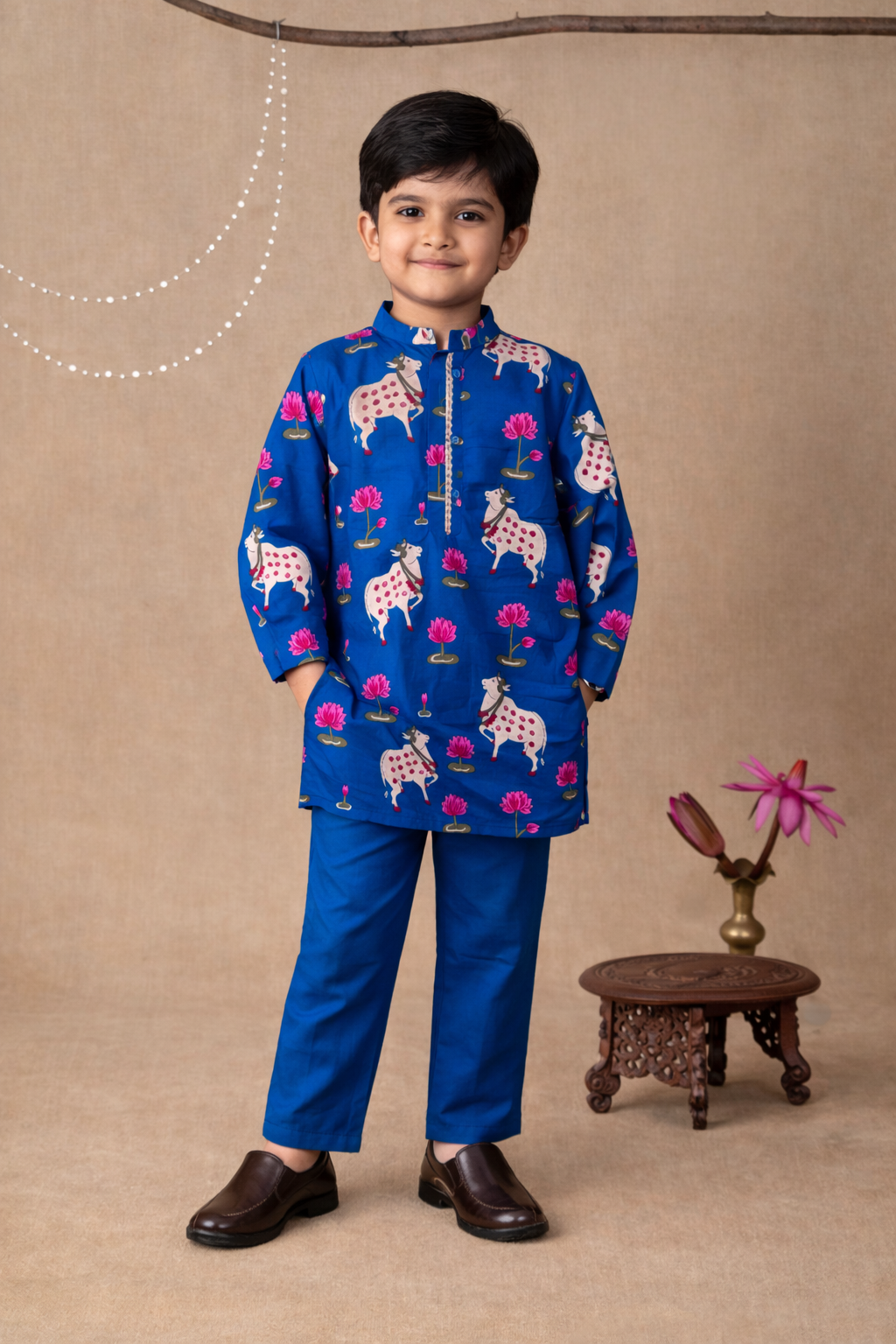 Royal Blue Pichwai Print Kurta & Pant Set