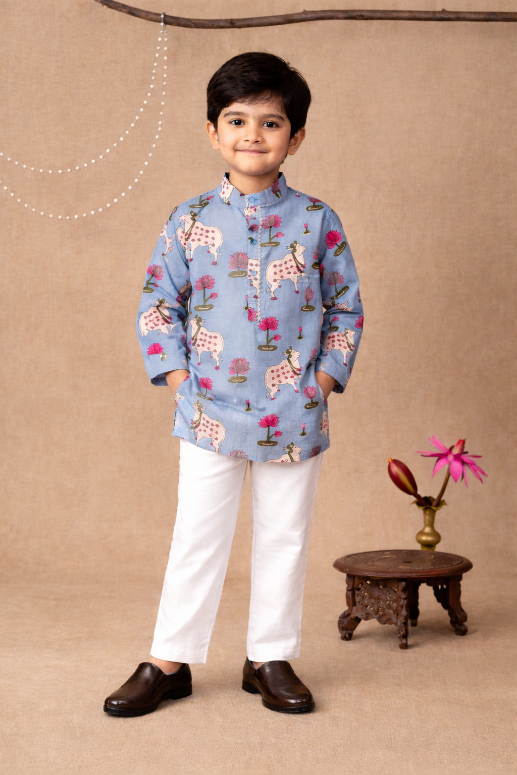 Sky Blue Pichwai Print Kurta & Pant Set
