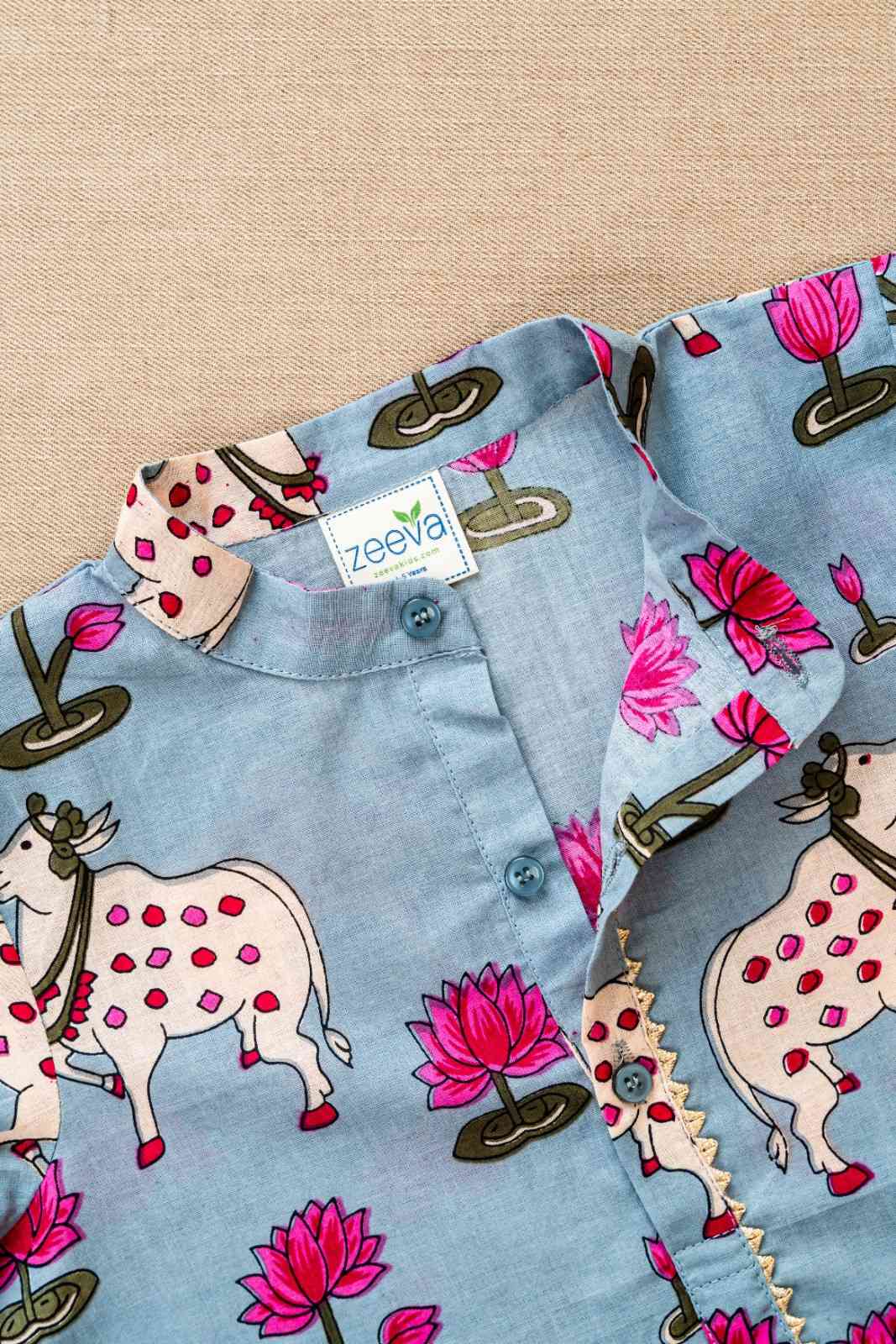 Sky Blue Pichwai Print Kurta & Pant Set