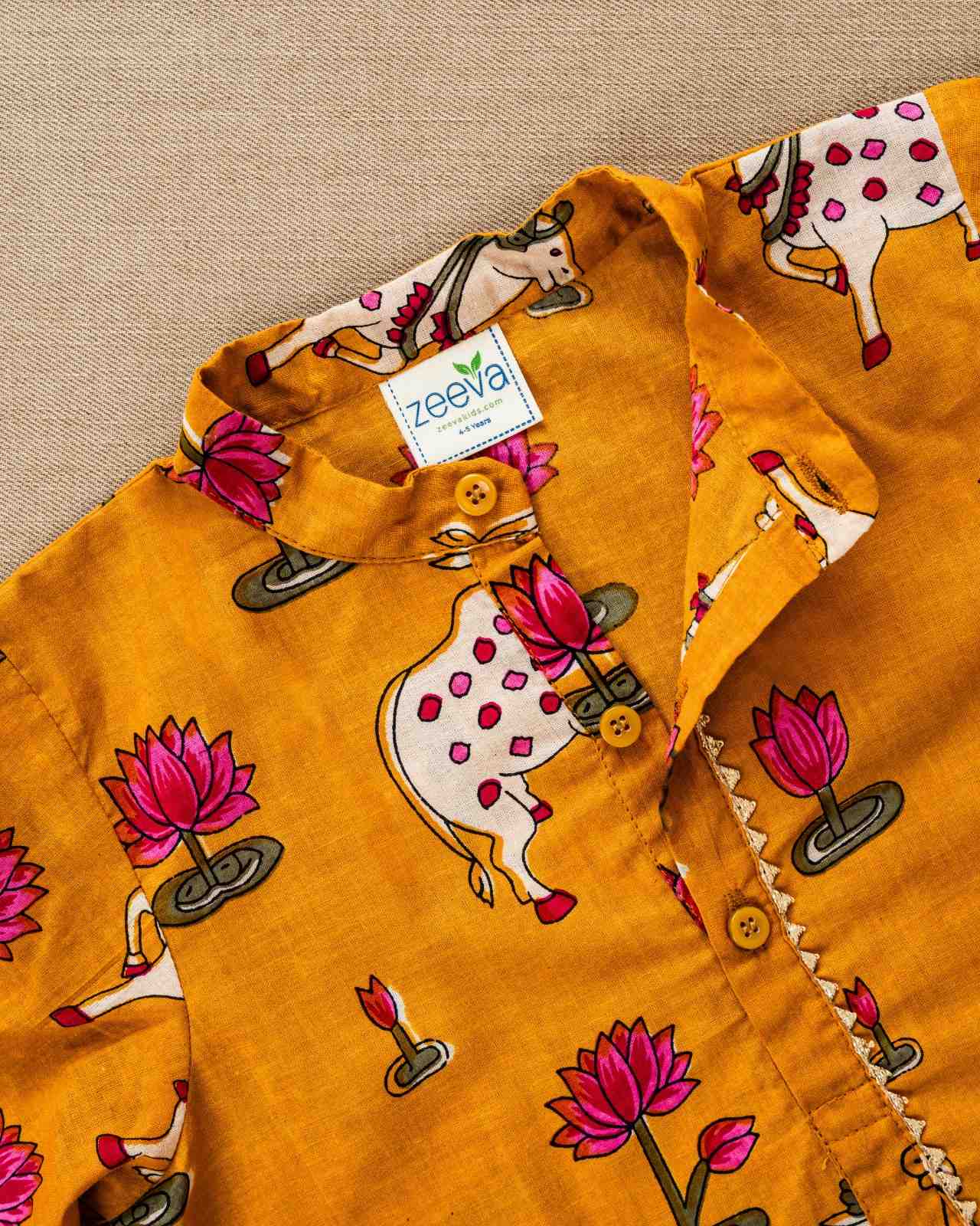 Yellow Pichwai Print Kurta & Pant Set