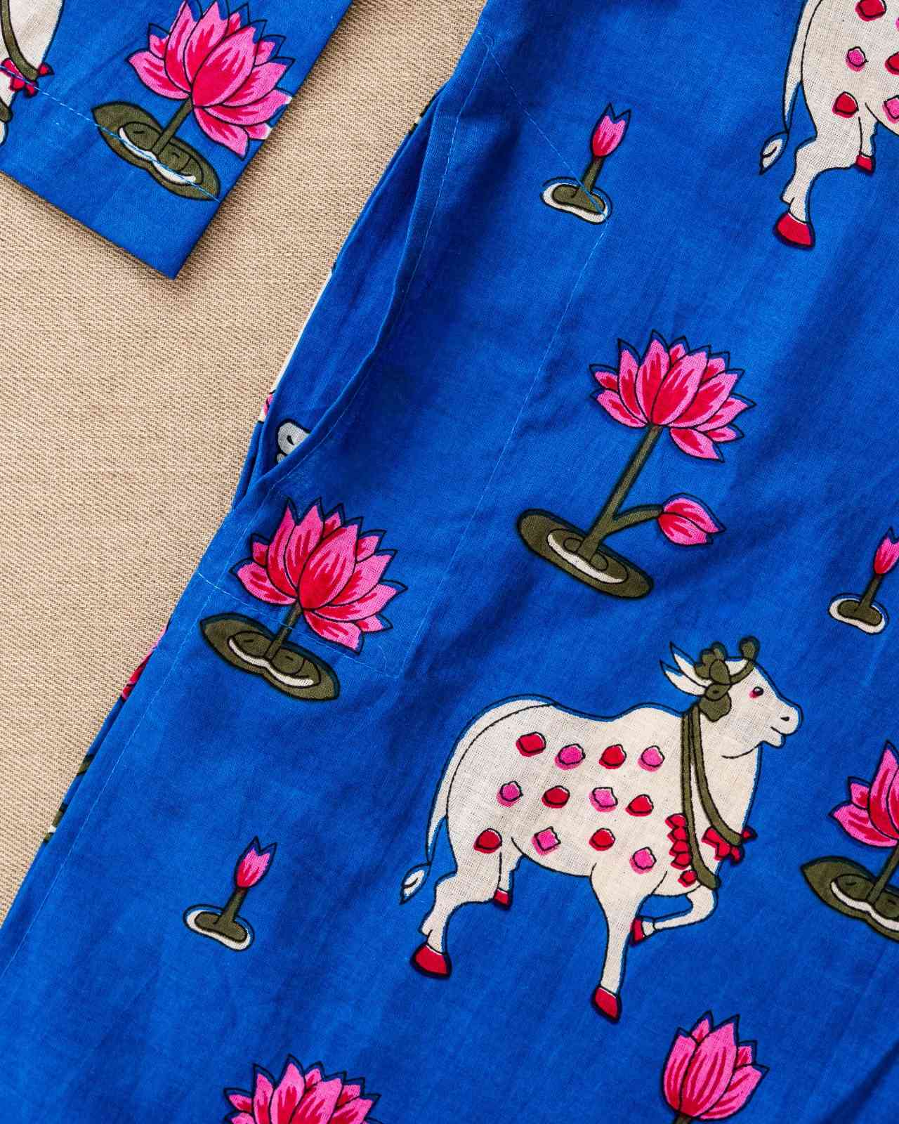 Royal Blue Pichwai Print Kurta & Pant Set