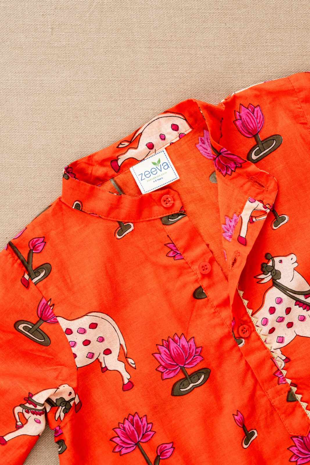 Orange Pichwai Print Kurta & Pant Set