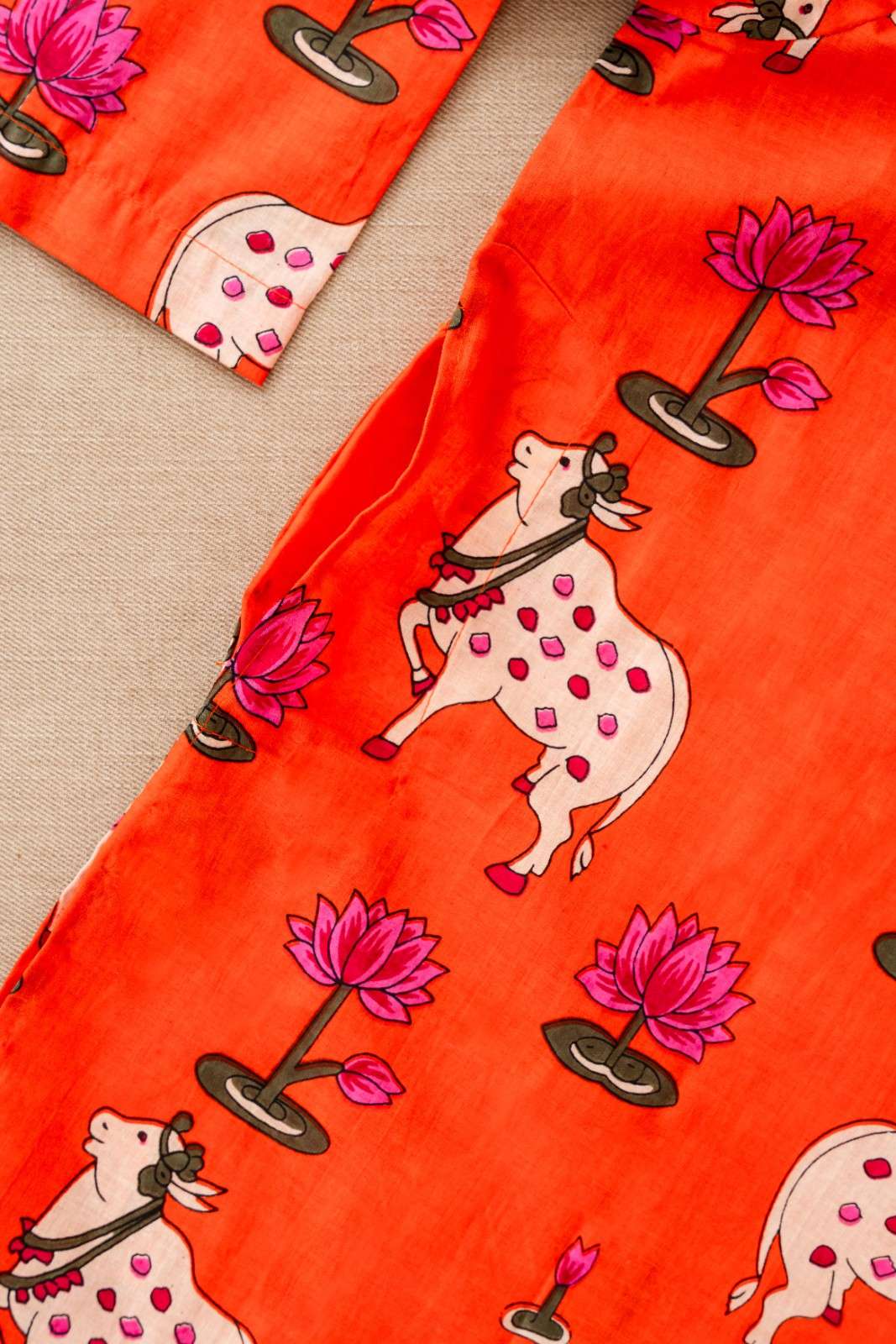 Orange Pichwai Print Kurta & Pant Set