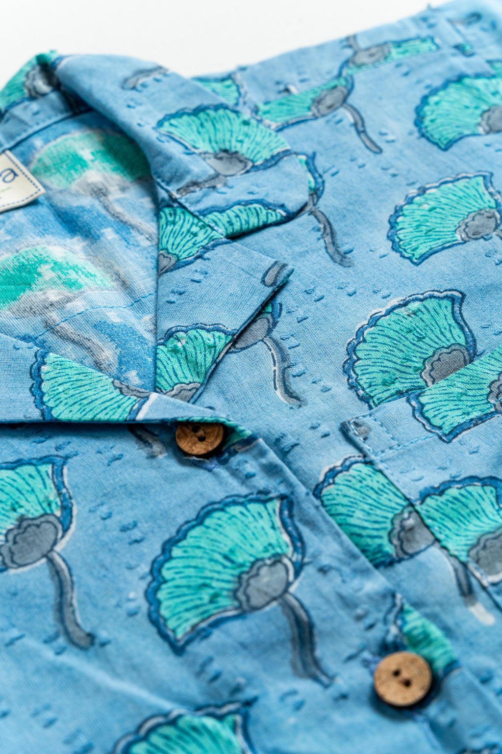 Blue Block print dobby cotton shirt