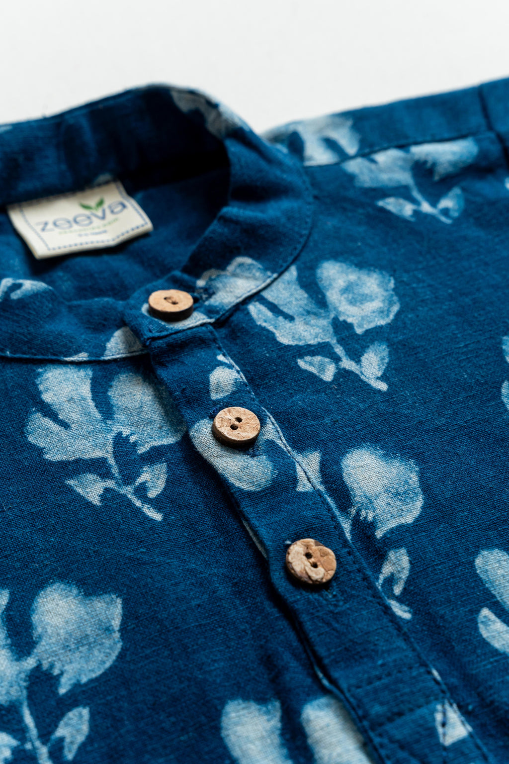 Blue dabu slub cotton kurta