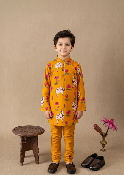 Yellow Pichwai Print Kurta & Pant Set