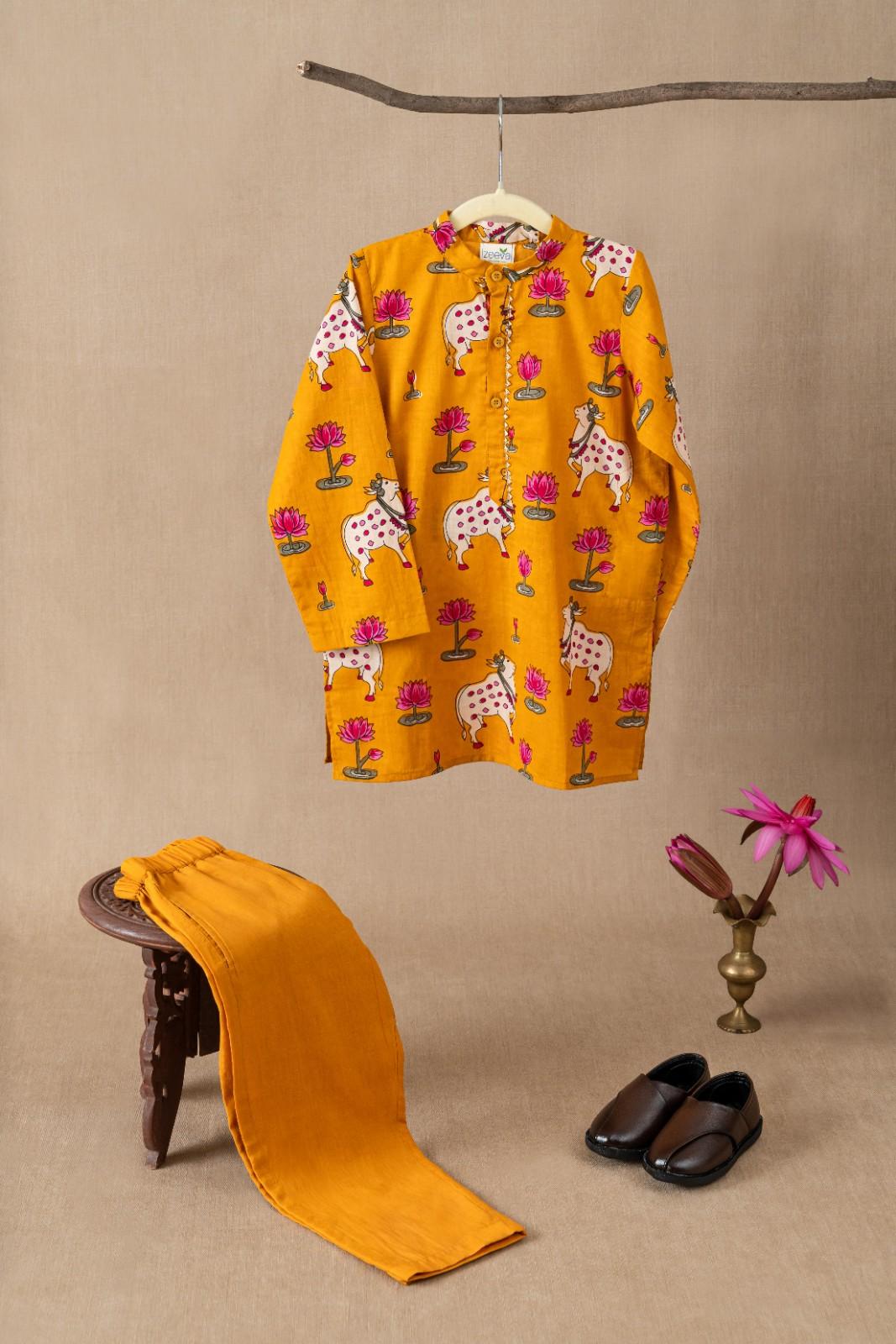 Yellow Pichwai Print Kurta & Pant Set