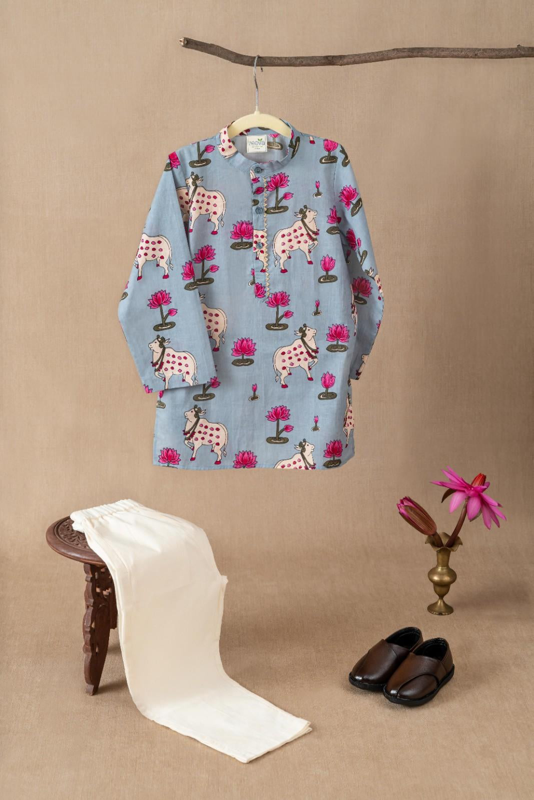 Sky Blue Pichwai Print Kurta & Pant Set