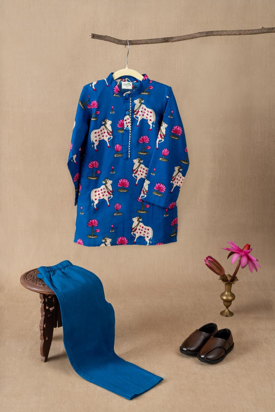 Royal Blue Pichwai Print Kurta & Pant Set